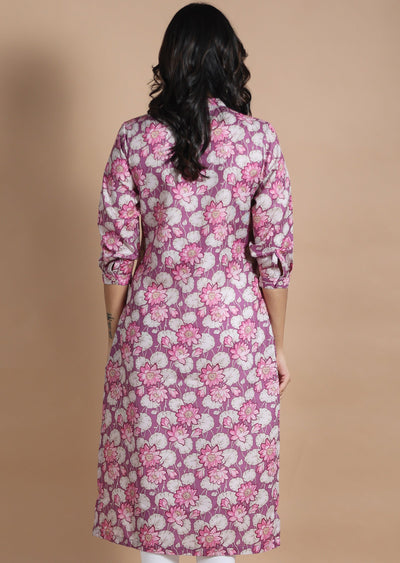 Lavender Cotton Kurti Straight Cut