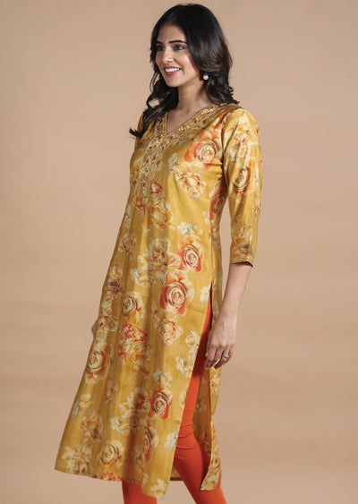 Mustard Muslin Kurti Straight Cut