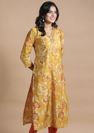 Mustard Muslin Kurti Straight Cut