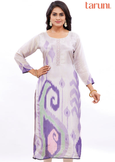 Lavender Tissue Silk Kurti Straight Cut