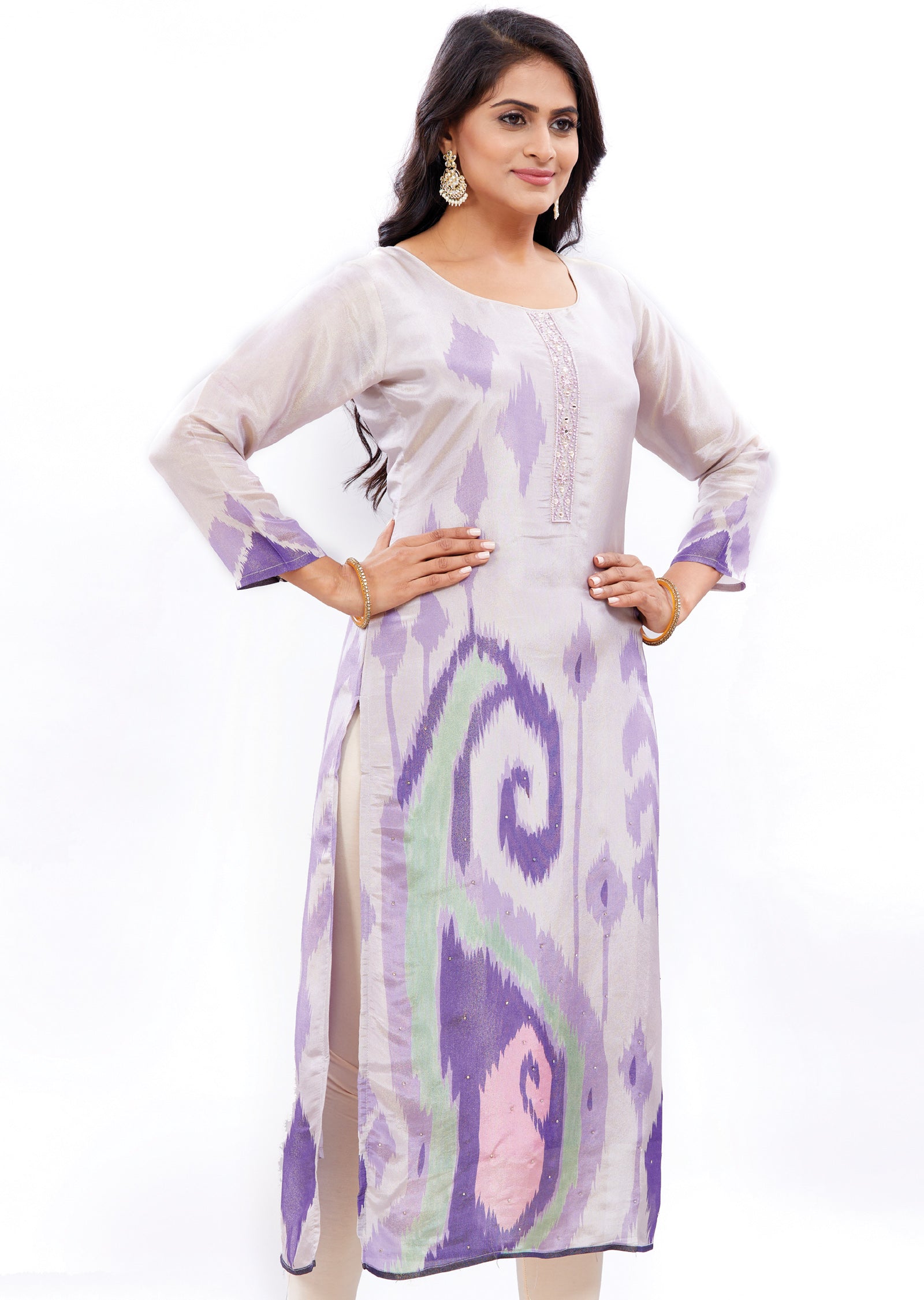 Lavender Tissue Silk Kurti Straight Cut