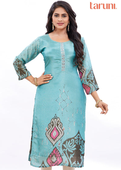 Dark Sea Green Tissue Silk Kurti Straight Cut