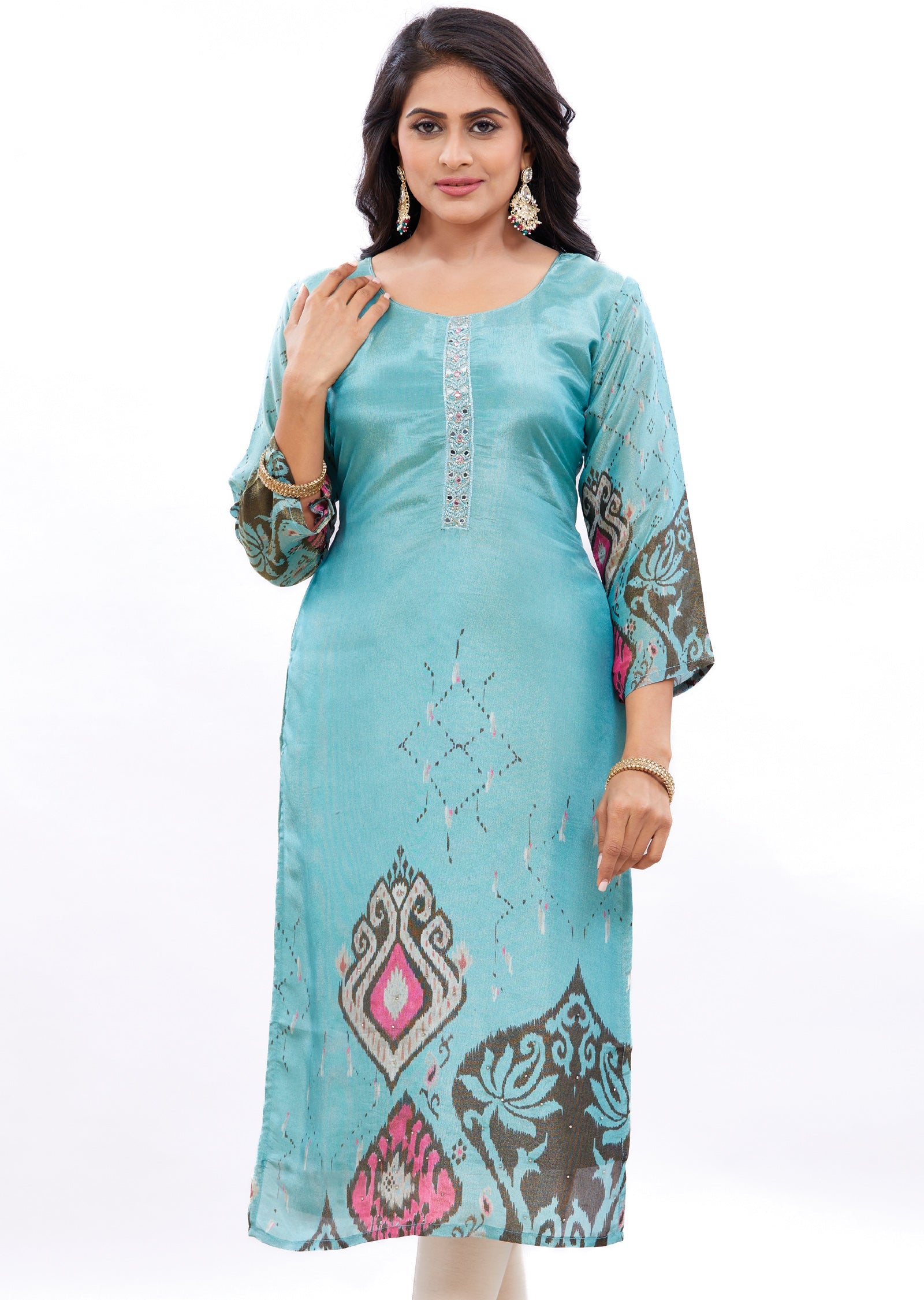 Dark Sea Green Tissue Silk Kurti Straight Cut