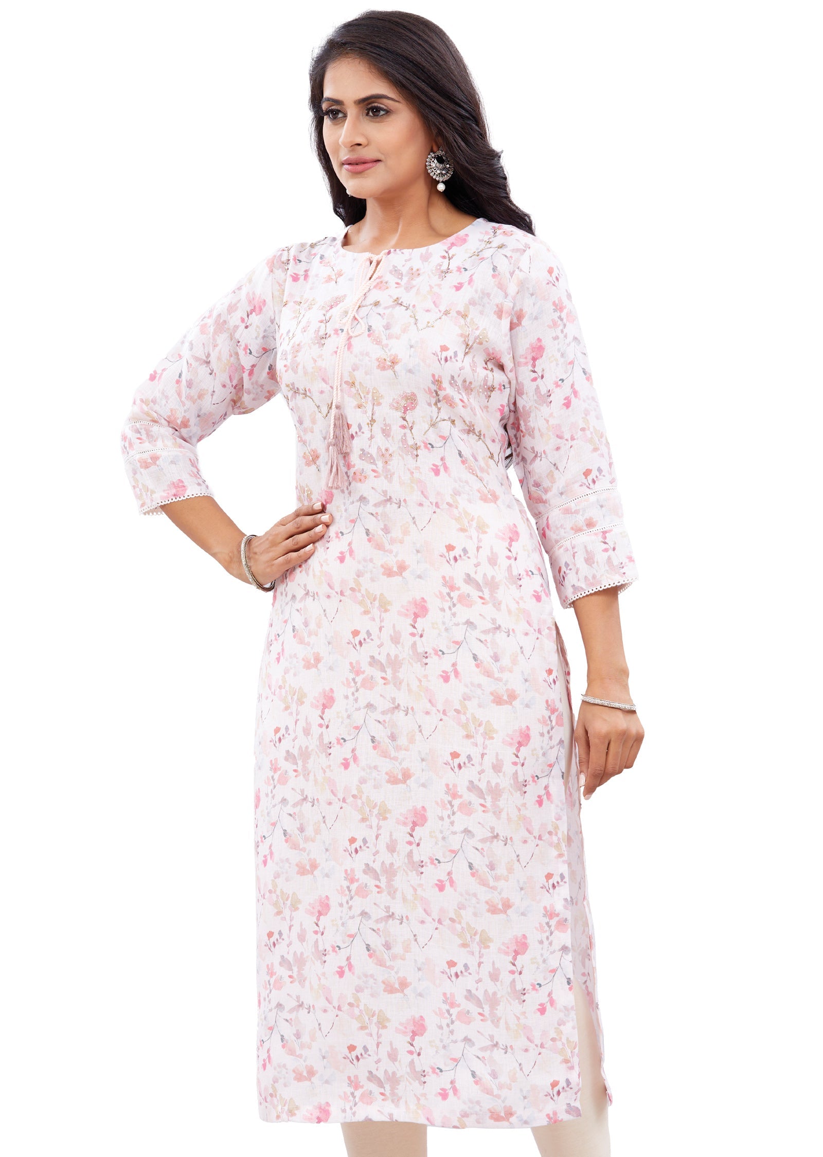 Peach Linen Kurti Straight Cut