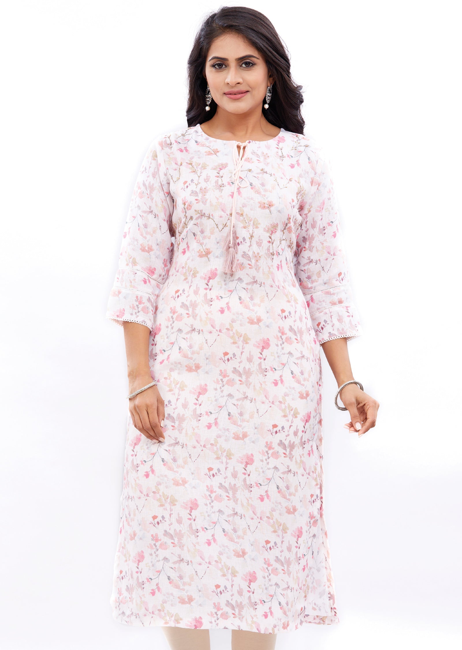 Peach Linen Kurti Straight Cut