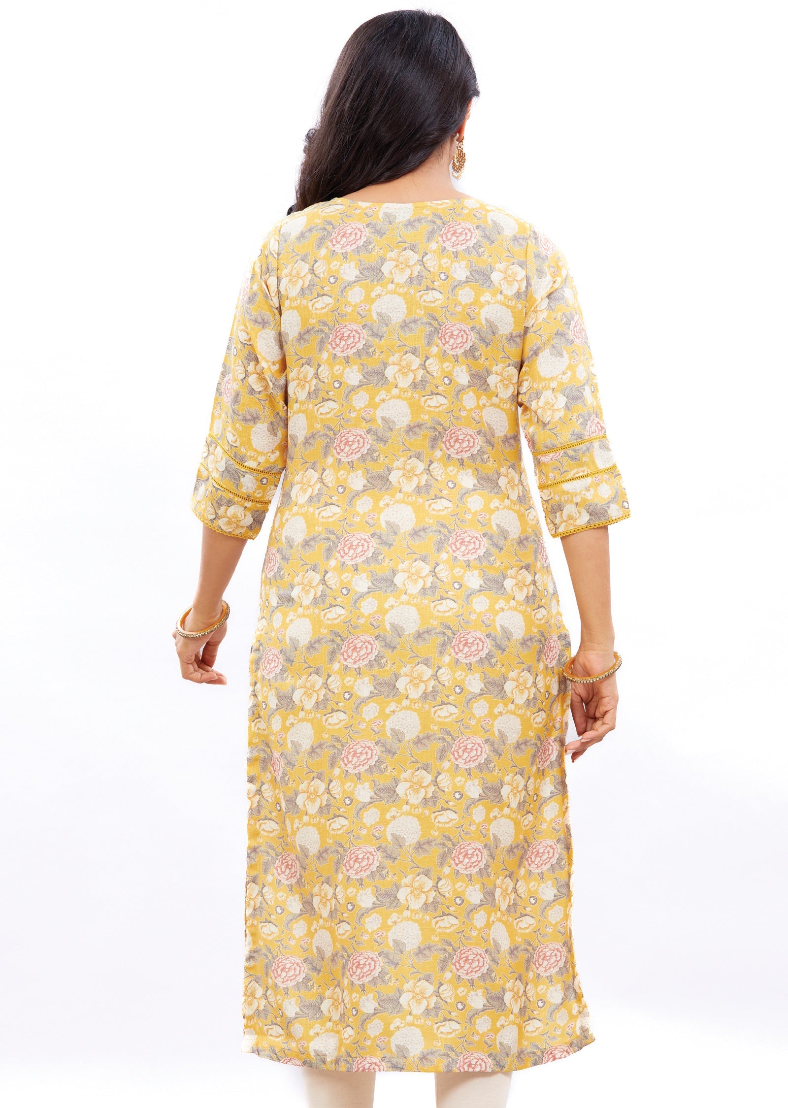 Yellow Linen Kurti Straight Cut