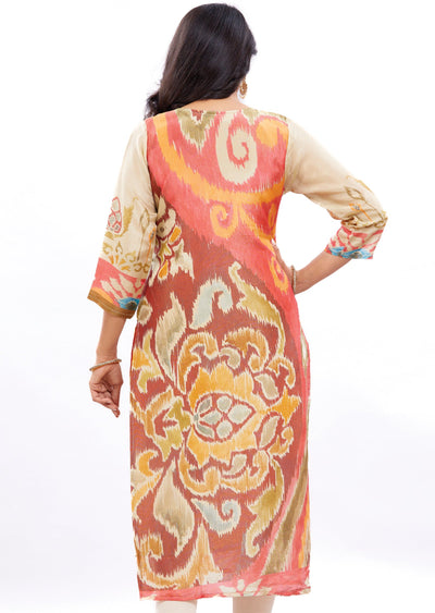 Multi Color Tissue Silk Kurti Straight Cut