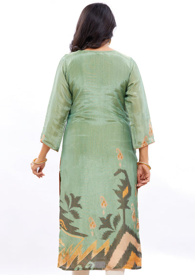 Mehndi Green Tissue Silk Kurti Straight Cut