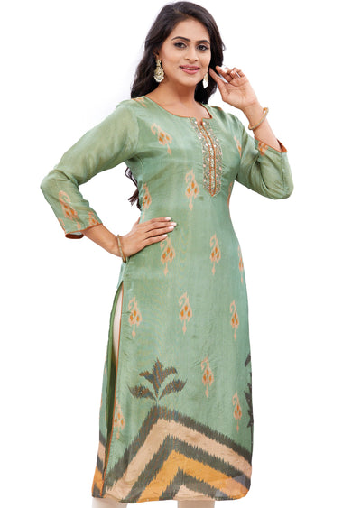 Mehndi Green Tissue Silk Kurti Straight Cut