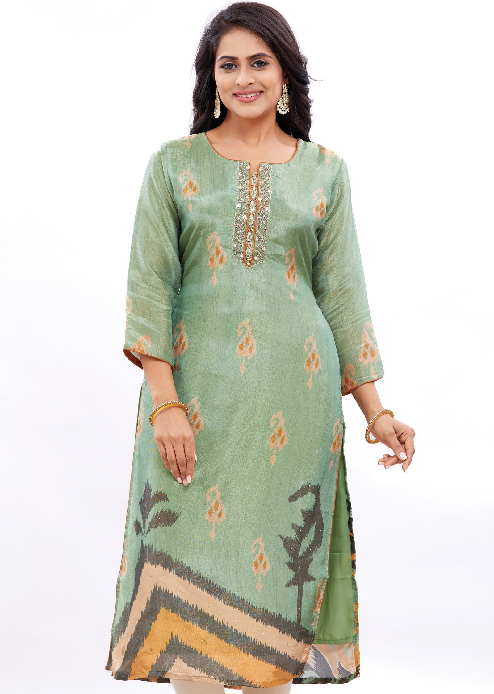 Mehndi Green Tissue Silk Kurti Straight Cut