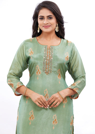 Mehndi Green Tissue Silk Kurti Straight Cut