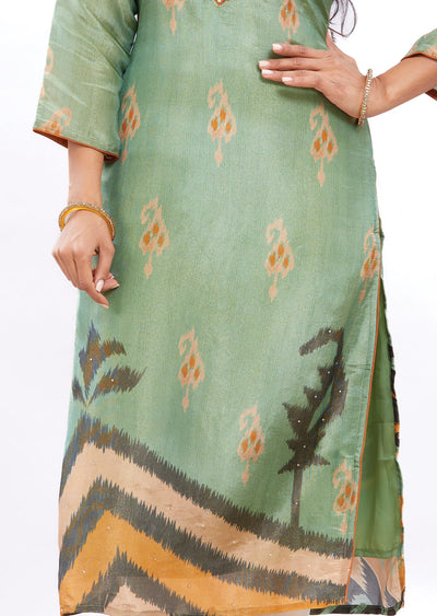 Mehndi Green Tissue Silk Kurti Straight Cut