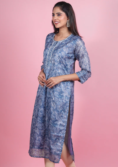 Light Blue Silk Kurti Straight Cut