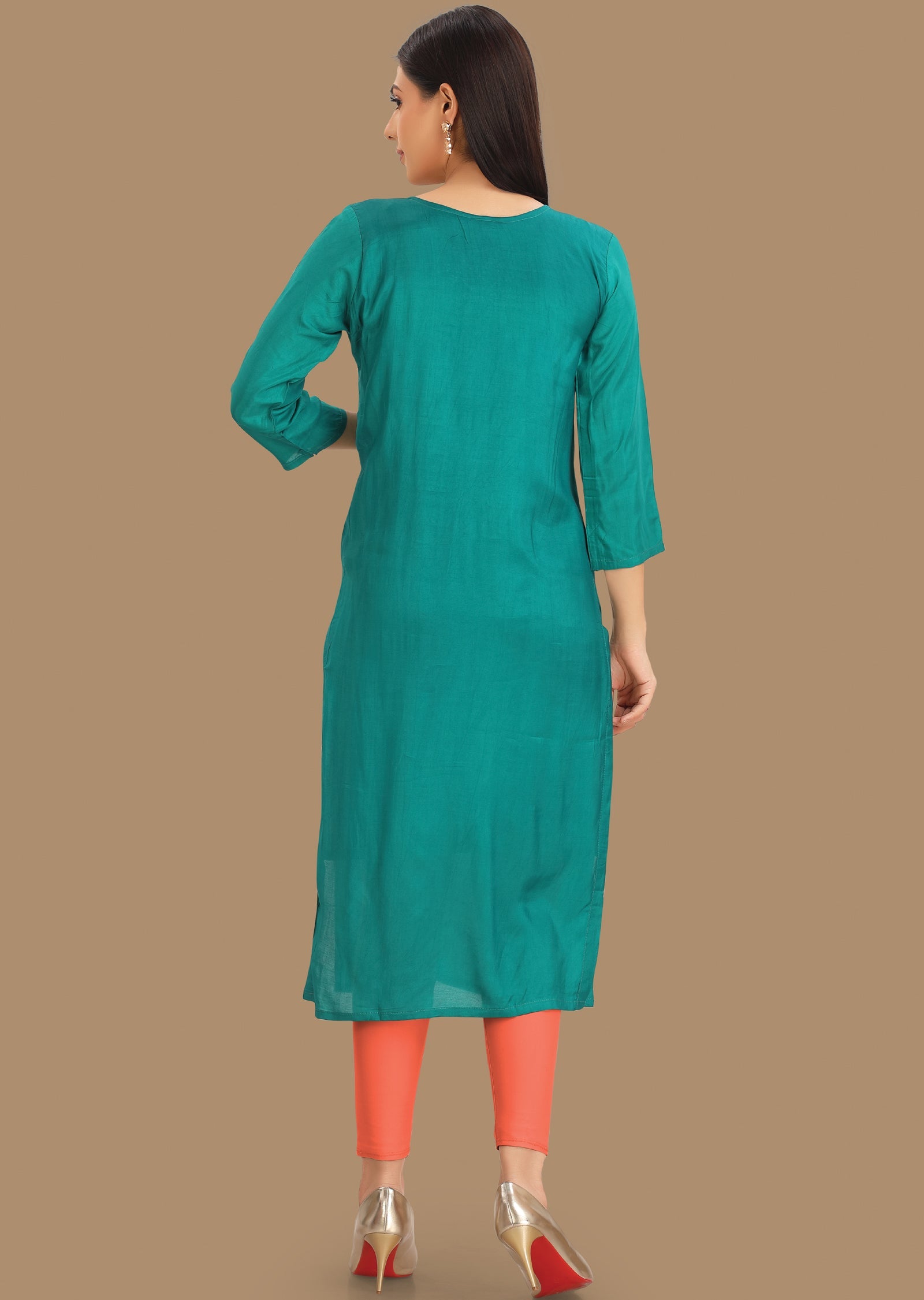 Rama Green Muslin Kurti Staright Cut