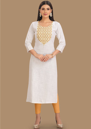 Off White Linen Cotton Kurti Staright Cut