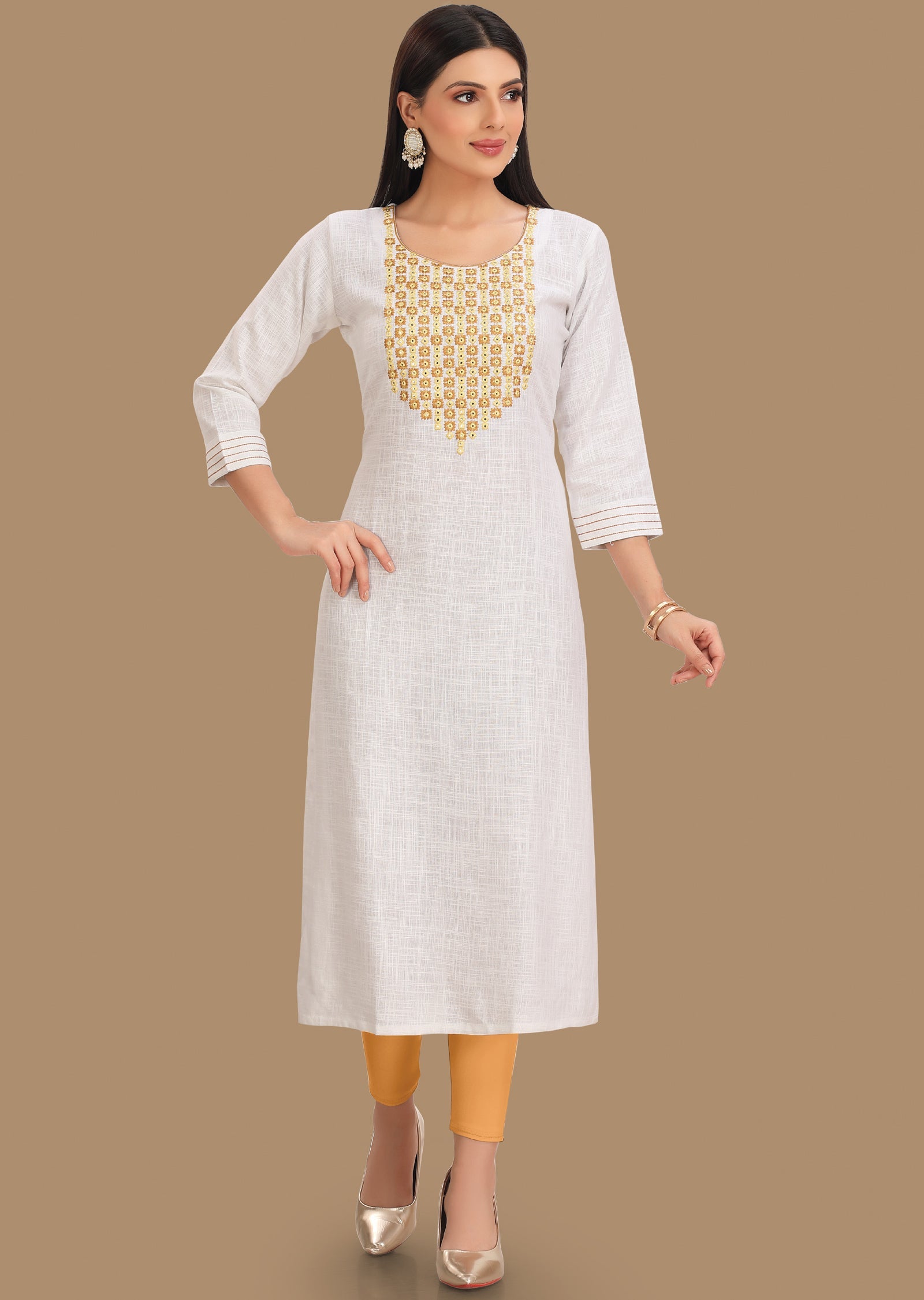 Off White Linen Cotton Kurti Staright Cut