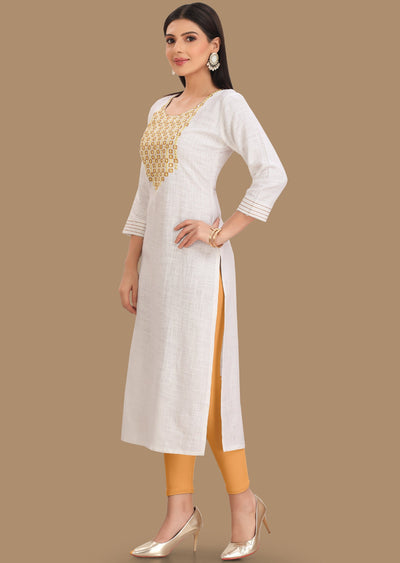 Off White Linen Cotton Kurti Staright Cut