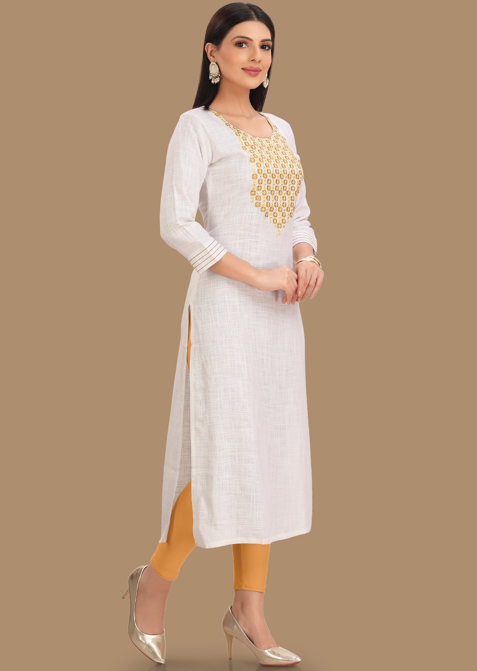 Off White Linen Cotton Kurti Staright Cut