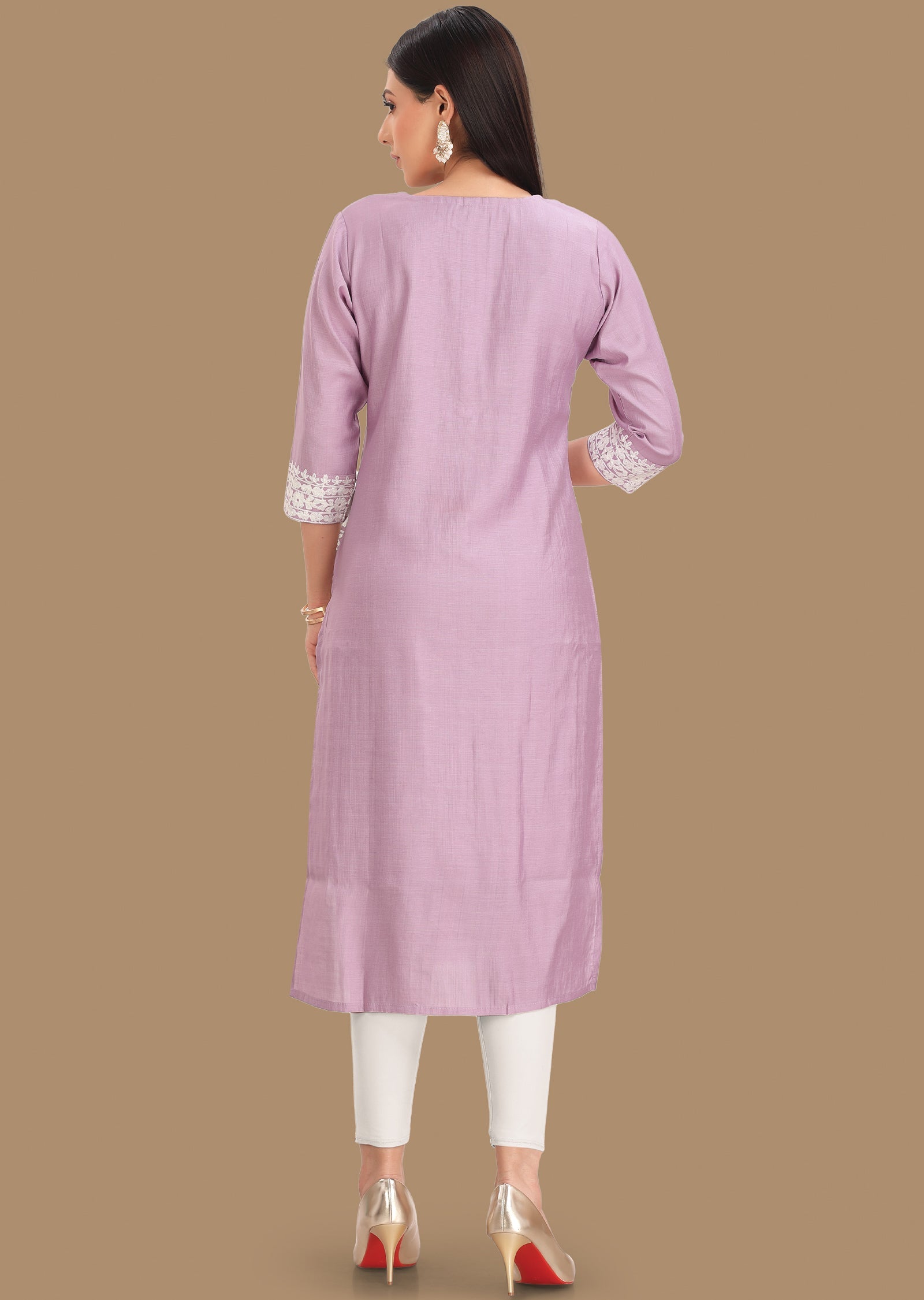 Light Lavender Gold Silk Kurti Staright Cut