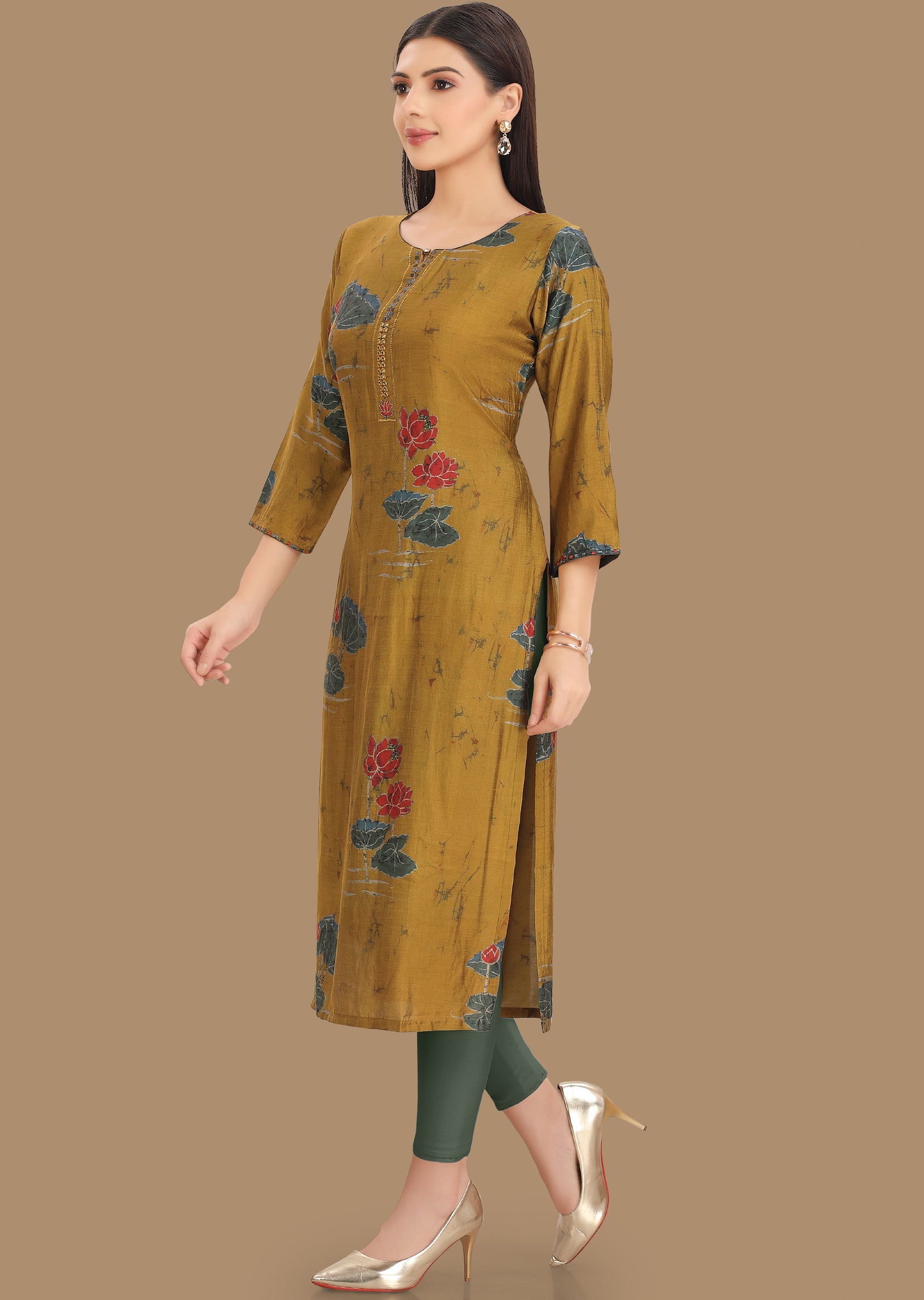 Mustard Model Kurti Staright Cut