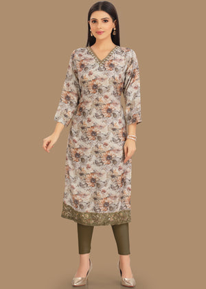 Light Mouse Muslin Kurti Staright Cut