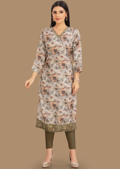 Light Mouse Muslin Kurti Staright Cut