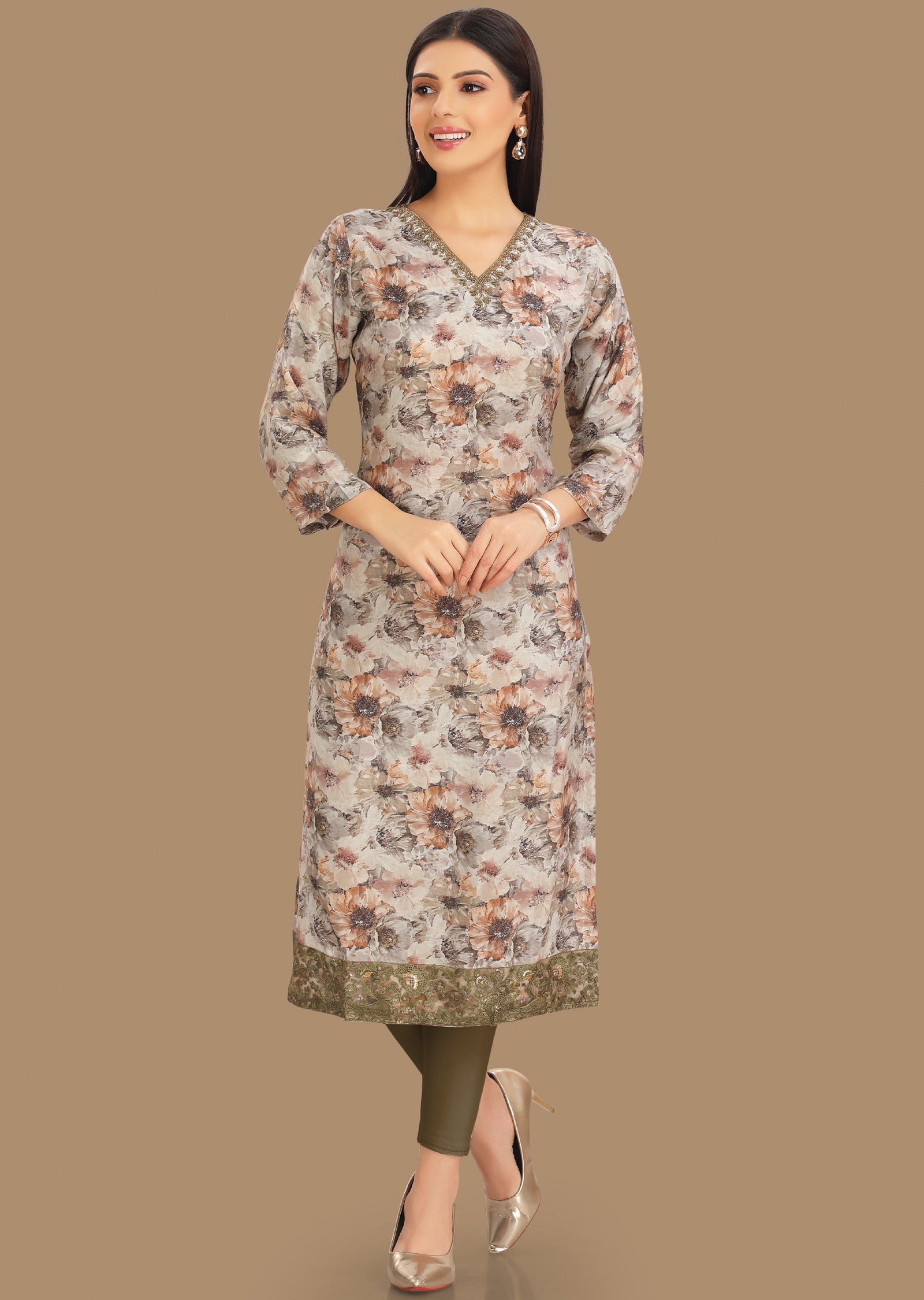 Light Mouse Muslin Kurti Staright Cut