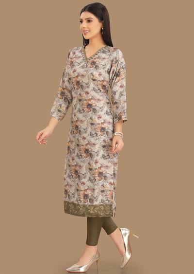 Light Mouse Muslin Kurti Staright Cut