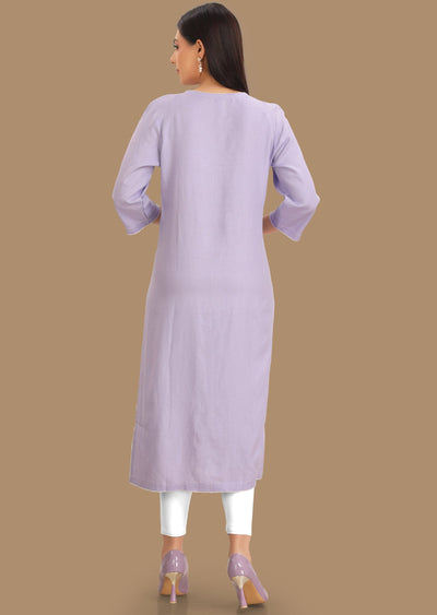 Lavender Linen Kurti Staright Cut