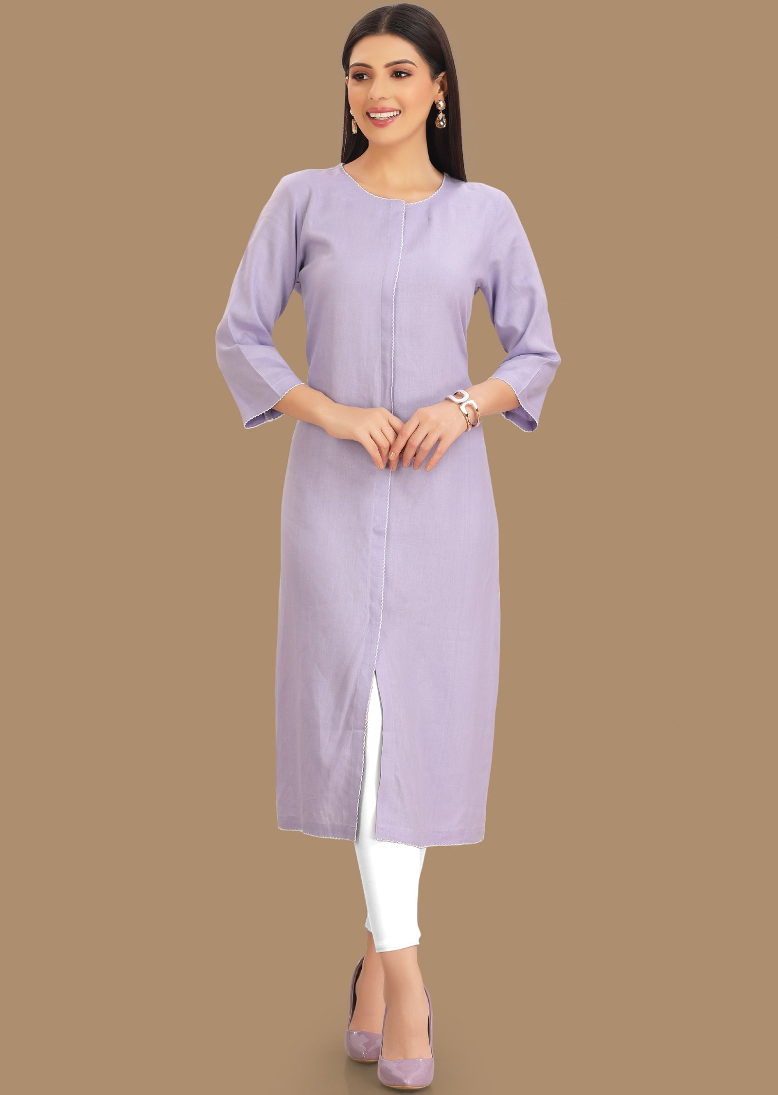 Lavender Linen Kurti Staright Cut