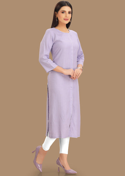 Lavender Linen Kurti Staright Cut