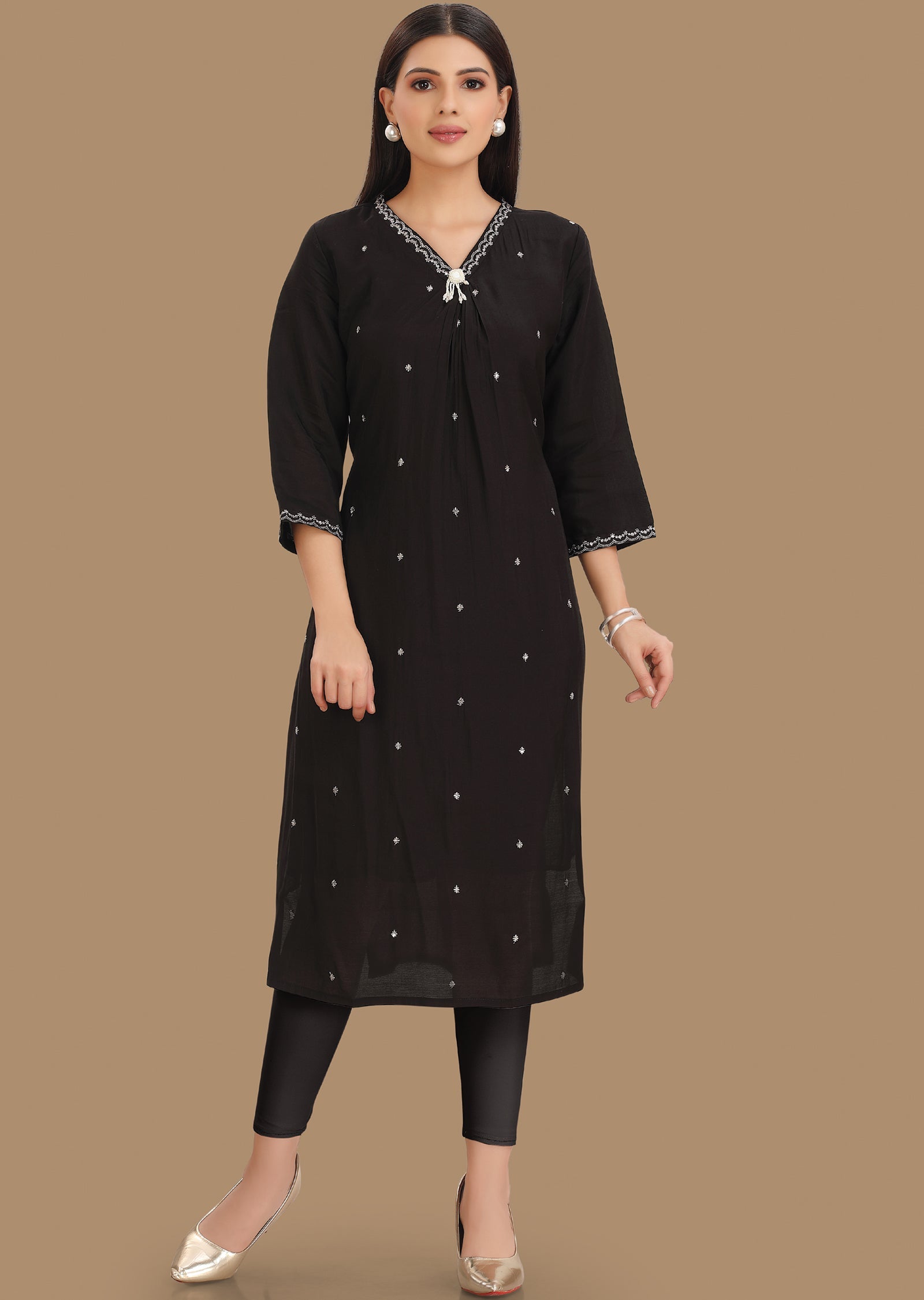 Black Russion Silk Kurti Staright Cut