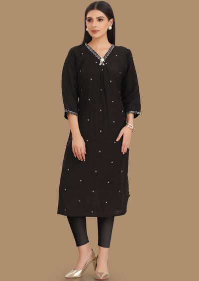 Black Russion Silk Kurti Staright Cut