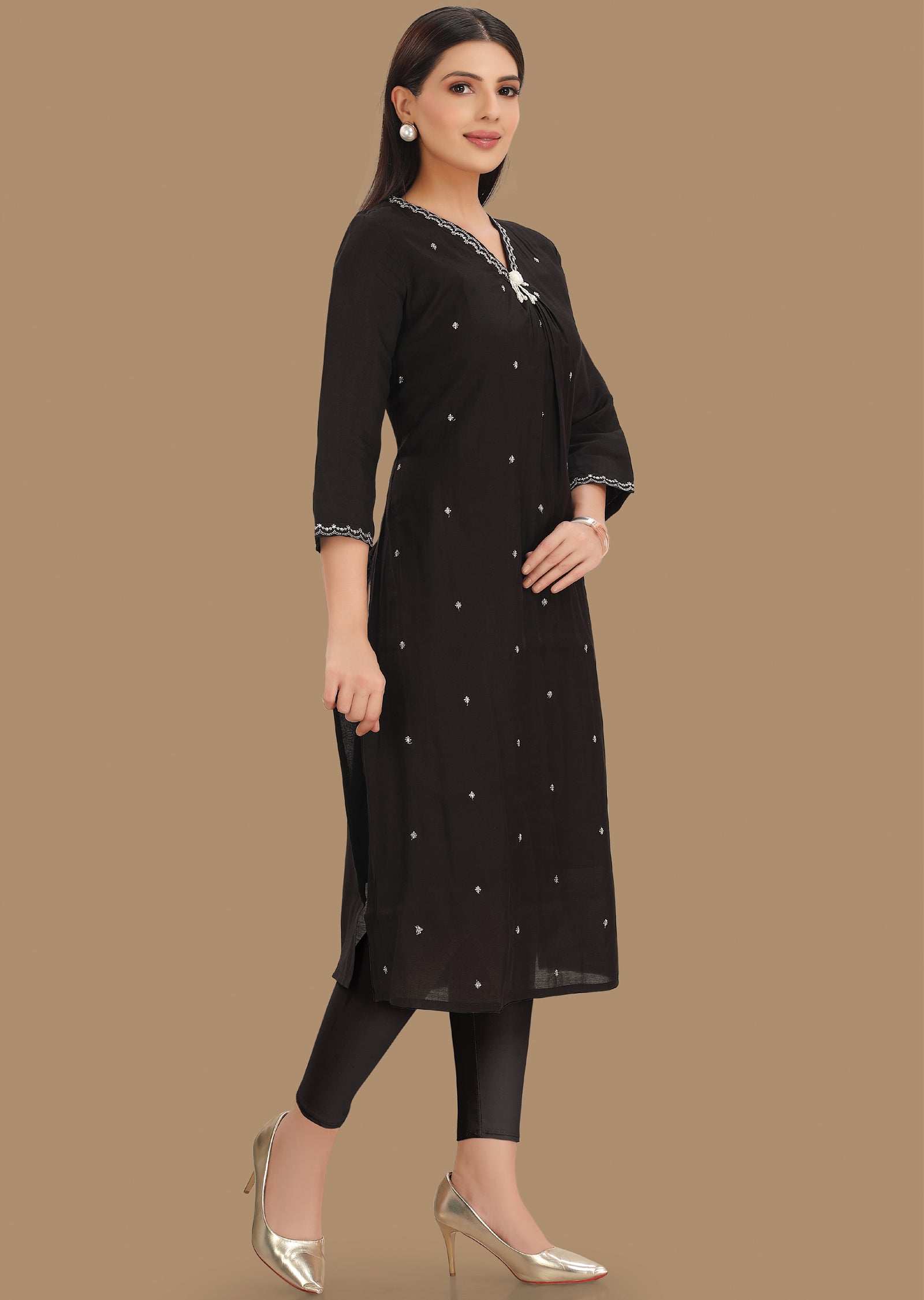 Black Russion Silk Kurti Staright Cut