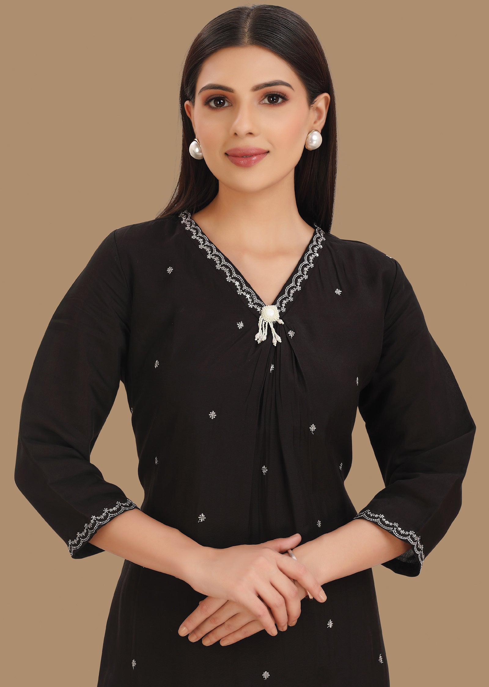 Black Russion Silk Kurti Staright Cut