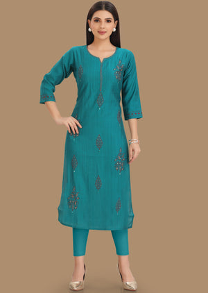 Rama Blue Silk Kurti Staright Cut