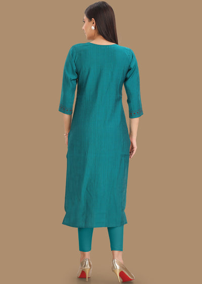 Rama Blue Silk Kurti Staright Cut