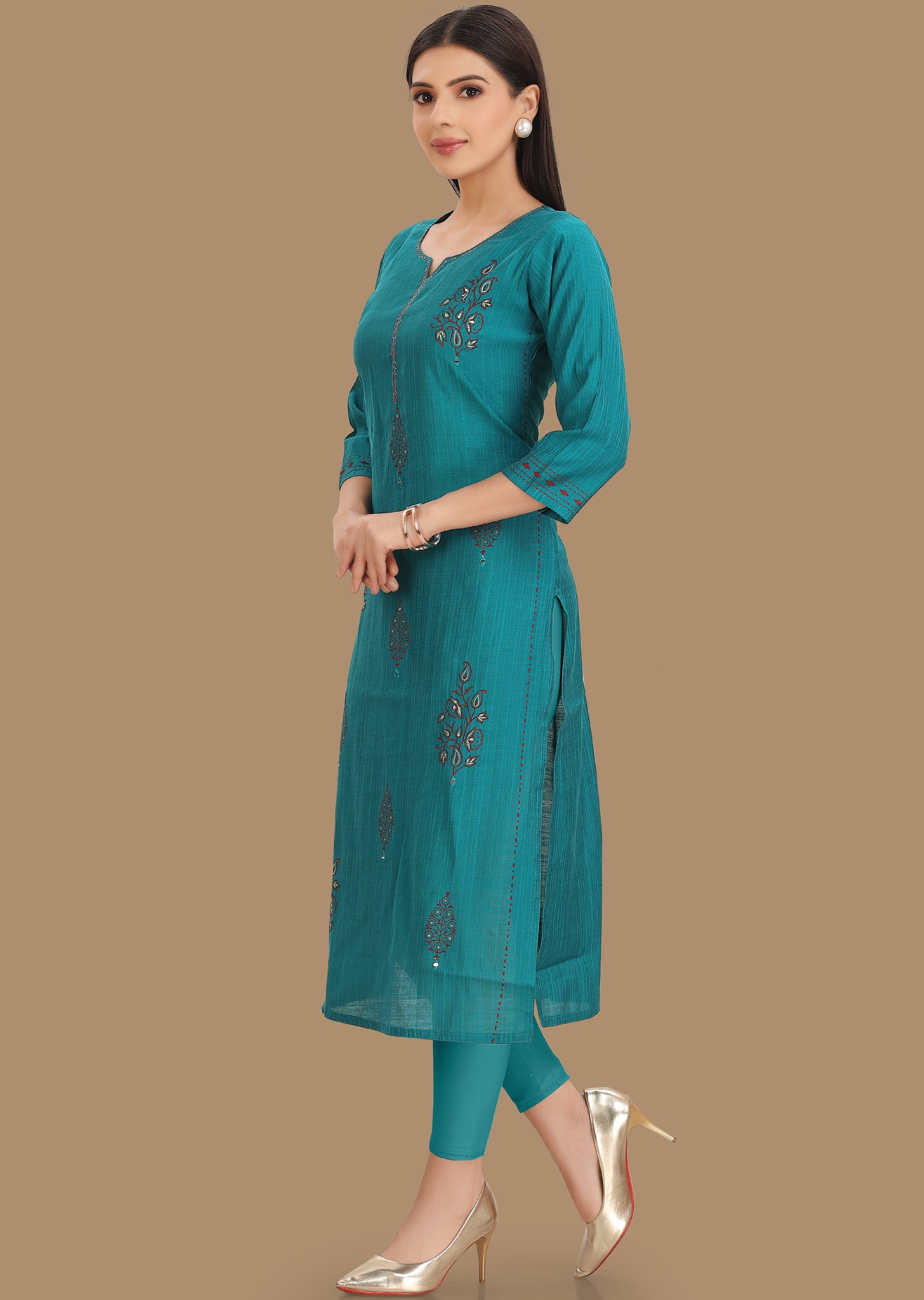 Rama Blue Silk Kurti Staright Cut