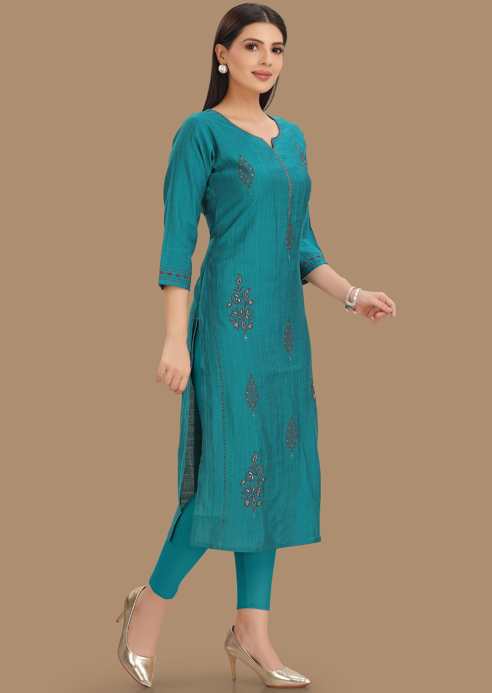 Rama Blue Silk Kurti Staright Cut