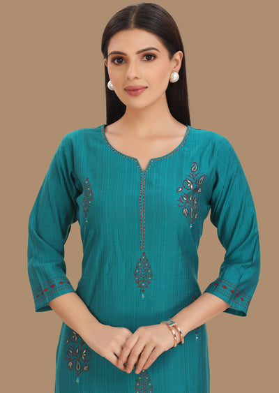 Rama Blue Silk Kurti Staright Cut