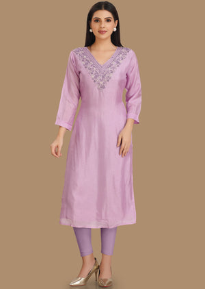 Light Lavender Dola Silk Kurti Staright Cut