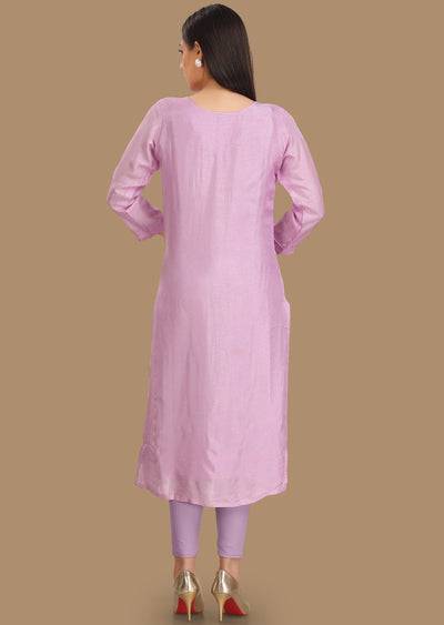 Light Lavender Dola Silk Kurti Staright Cut