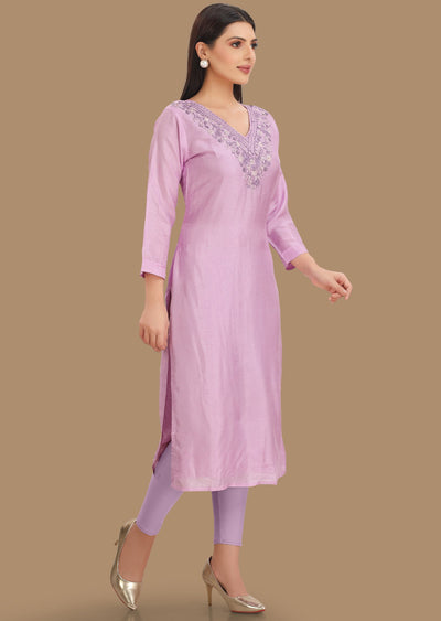 Light Lavender Dola Silk Kurti Staright Cut