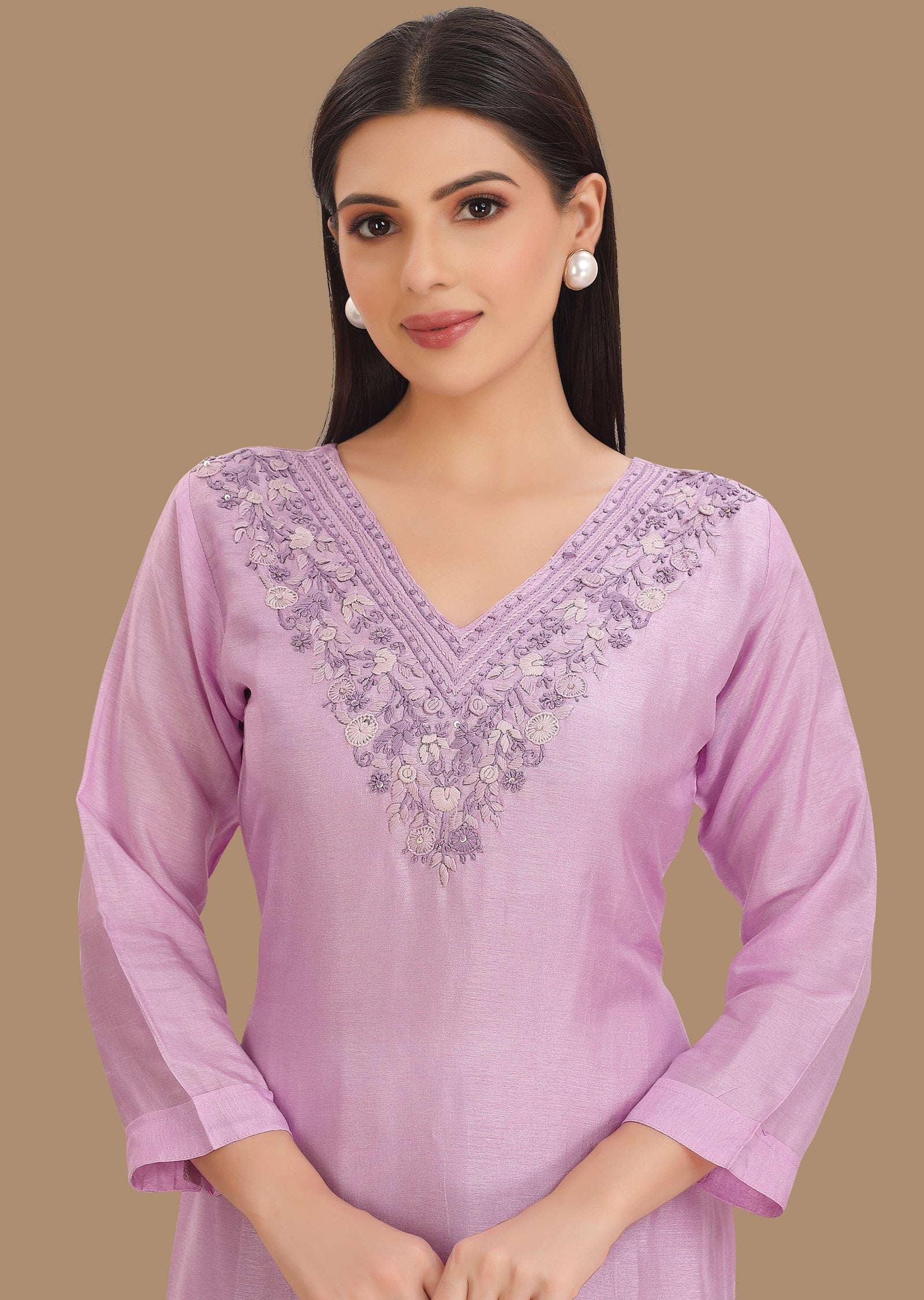 Light Lavender Dola Silk Kurti Staright Cut