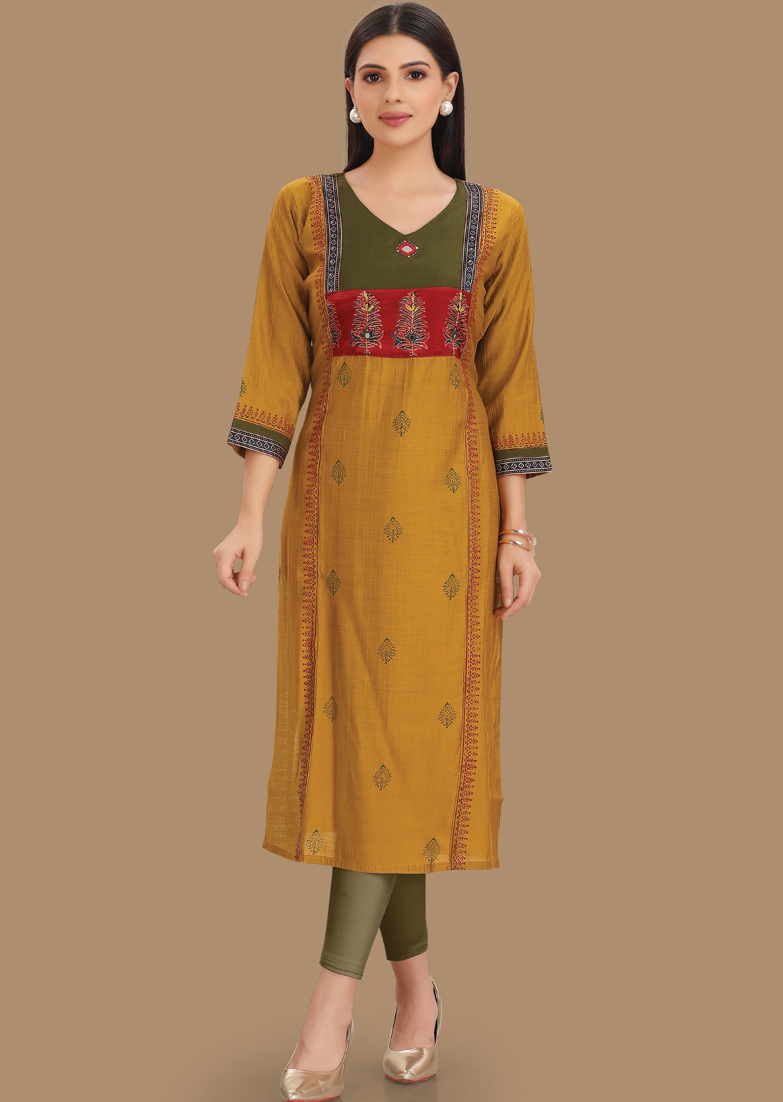 Mustard Silk Kurti Staright Cut