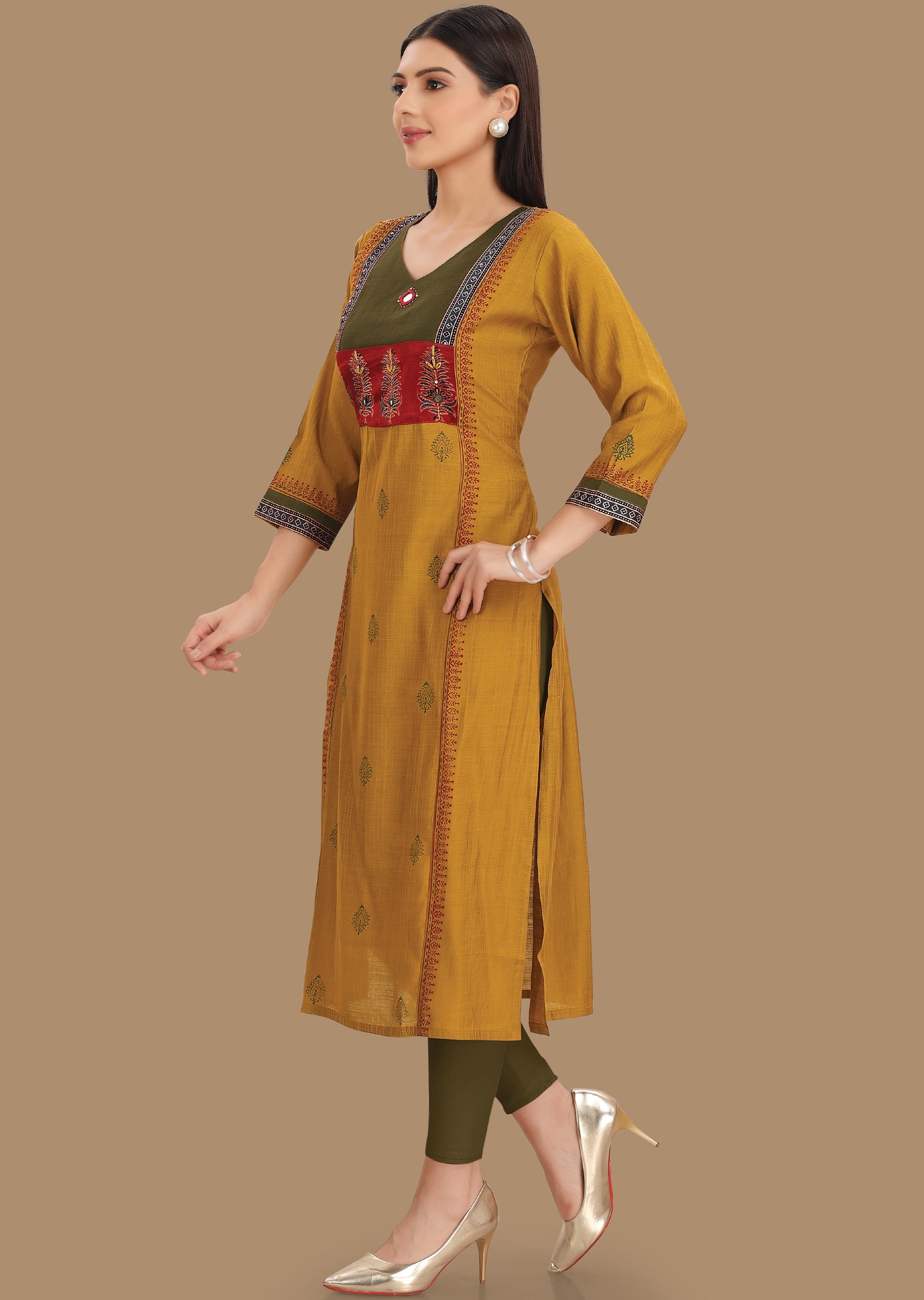 Mustard Silk Kurti Staright Cut