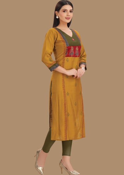 Mustard Silk Kurti Staright Cut