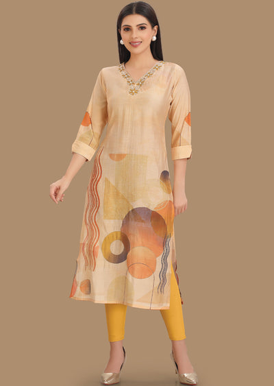 Light Peach Model Kurti Staright Cut