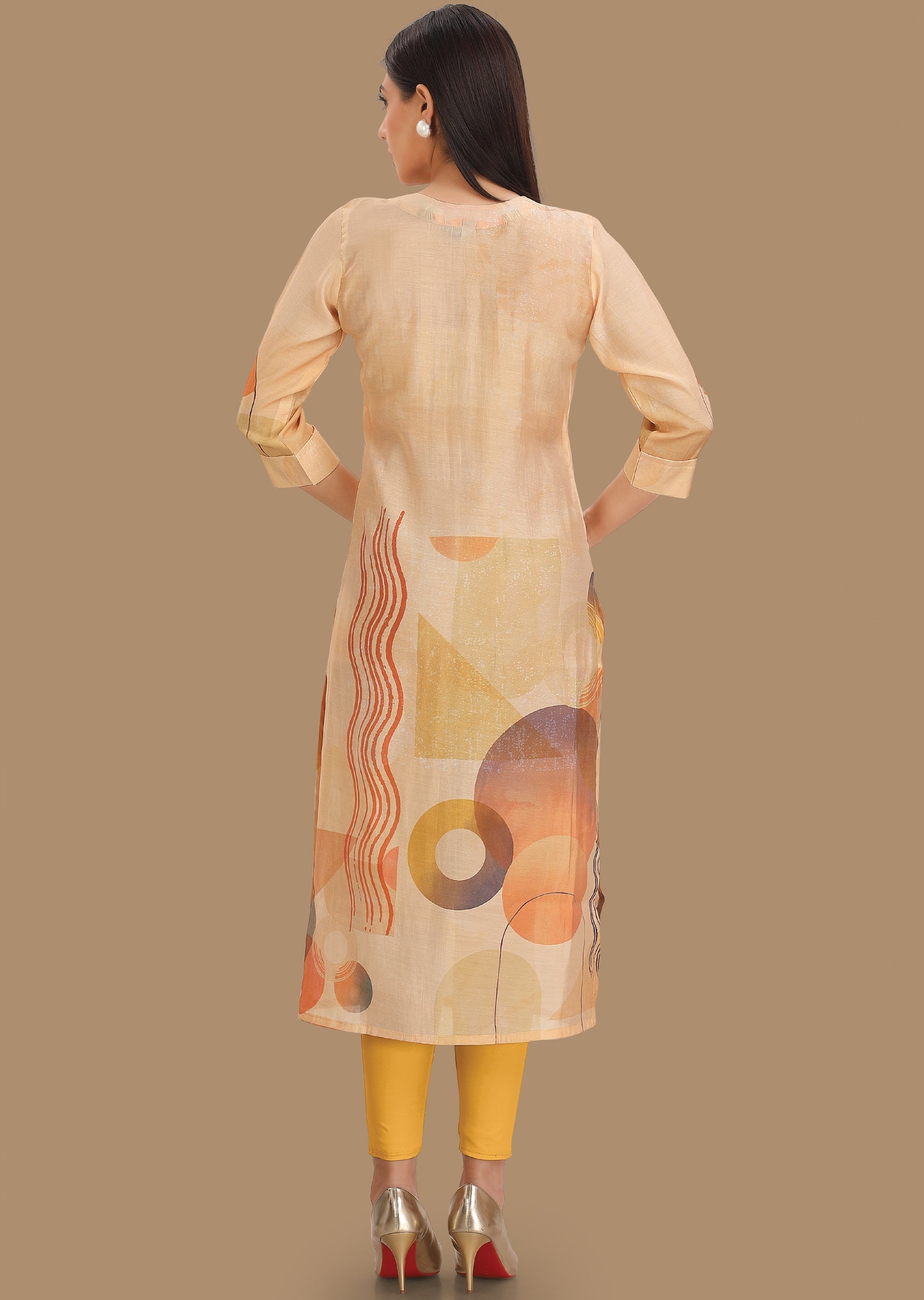 Light Peach Model Kurti Staright Cut