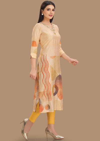 Light Peach Model Kurti Staright Cut